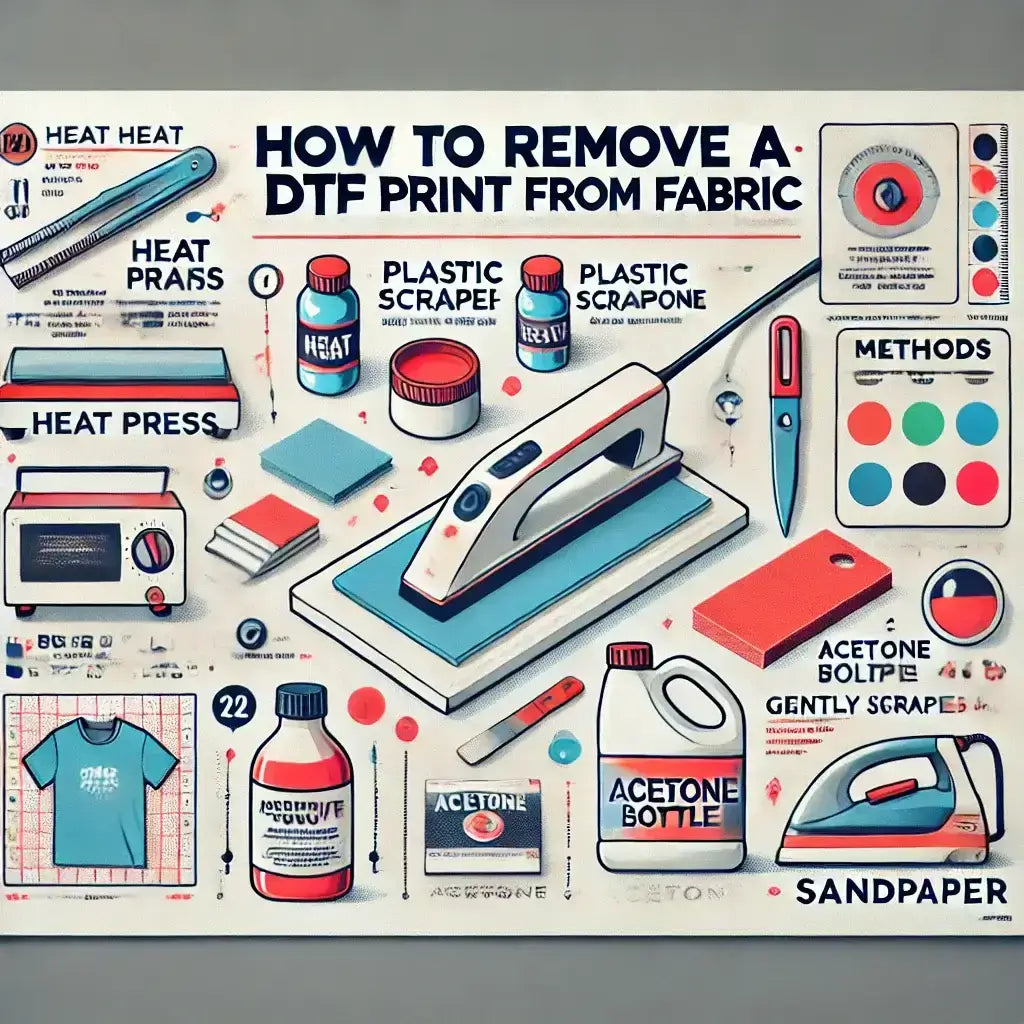 How to remove DTF prints from fabric, featuring various tools and methods for effective removal.
