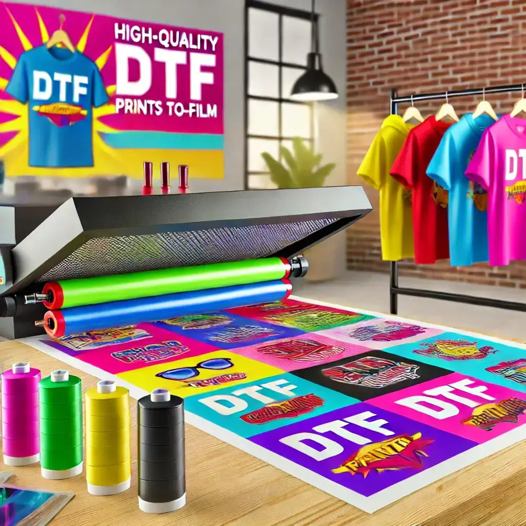 Why Choose High-Quality DTF Prints for Custom Apparel displayed with vibrant colors and printing process.